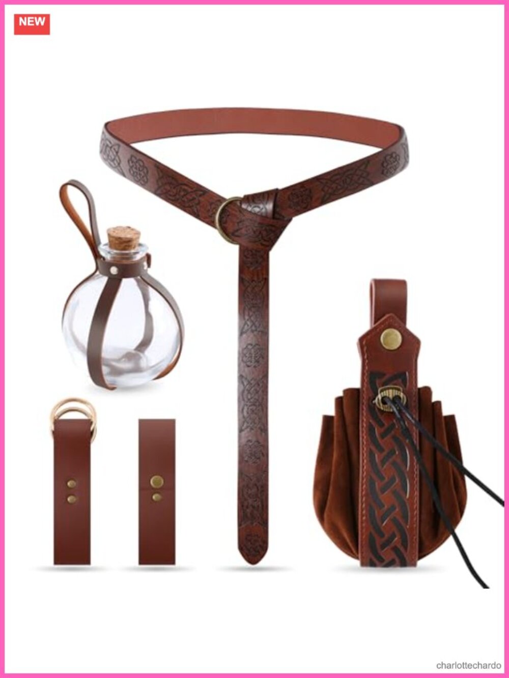 Faux Leather Medieval Belt Pouch Potion Bottle Ren Faire Accessories Set